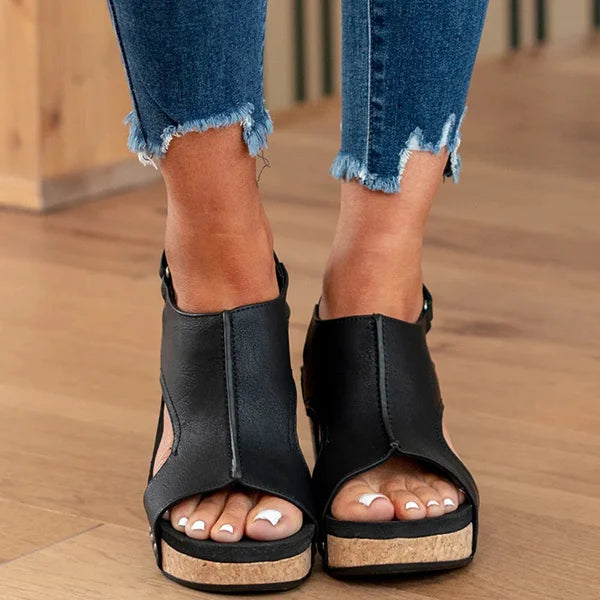 Offene Zehen Keil Leder Sandalen für Damen