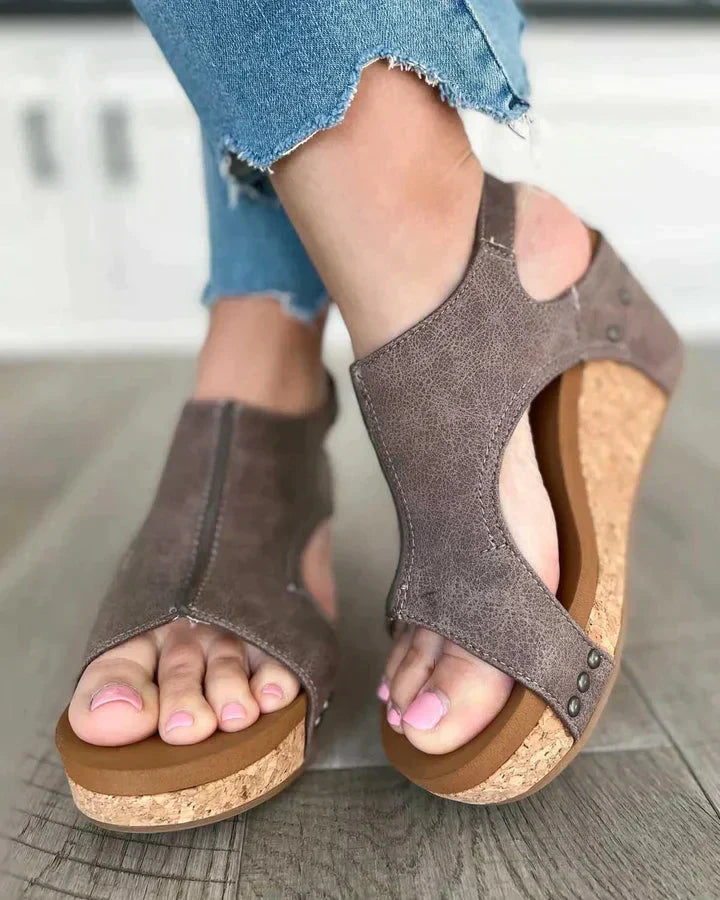Offene Zehen Keil Leder Sandalen für Damen
