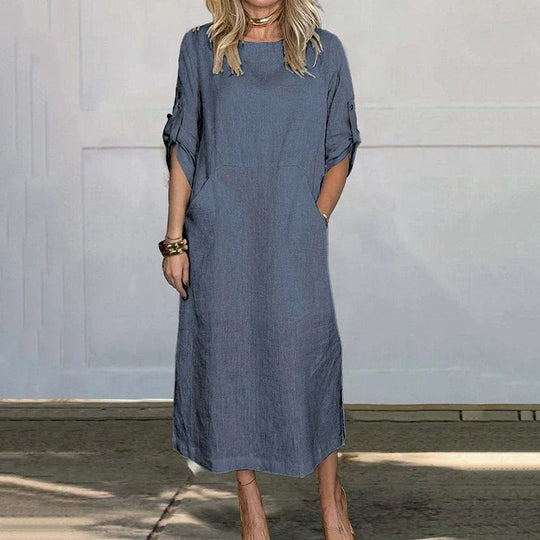 Locker Fit Plain Leinenkleid für Damen