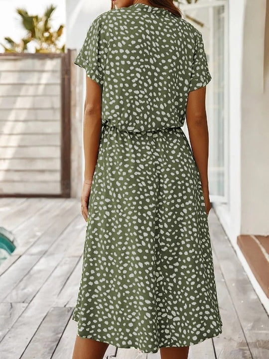 Kurzarm Print Midikleid mit Kordelzug für Damen