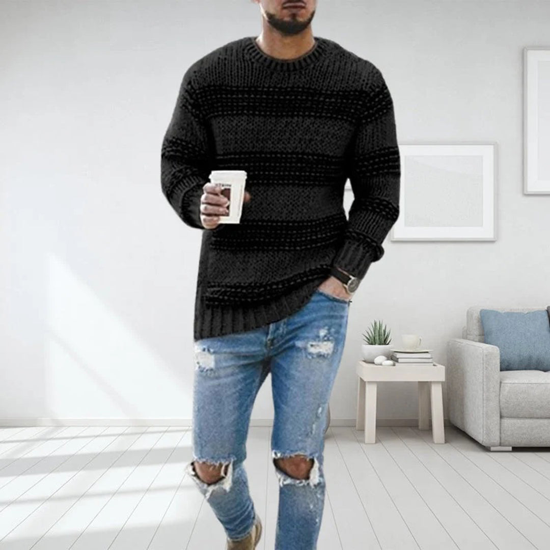 Pullover Herren | Strickpullover mit Rundhals und Streifenmuster