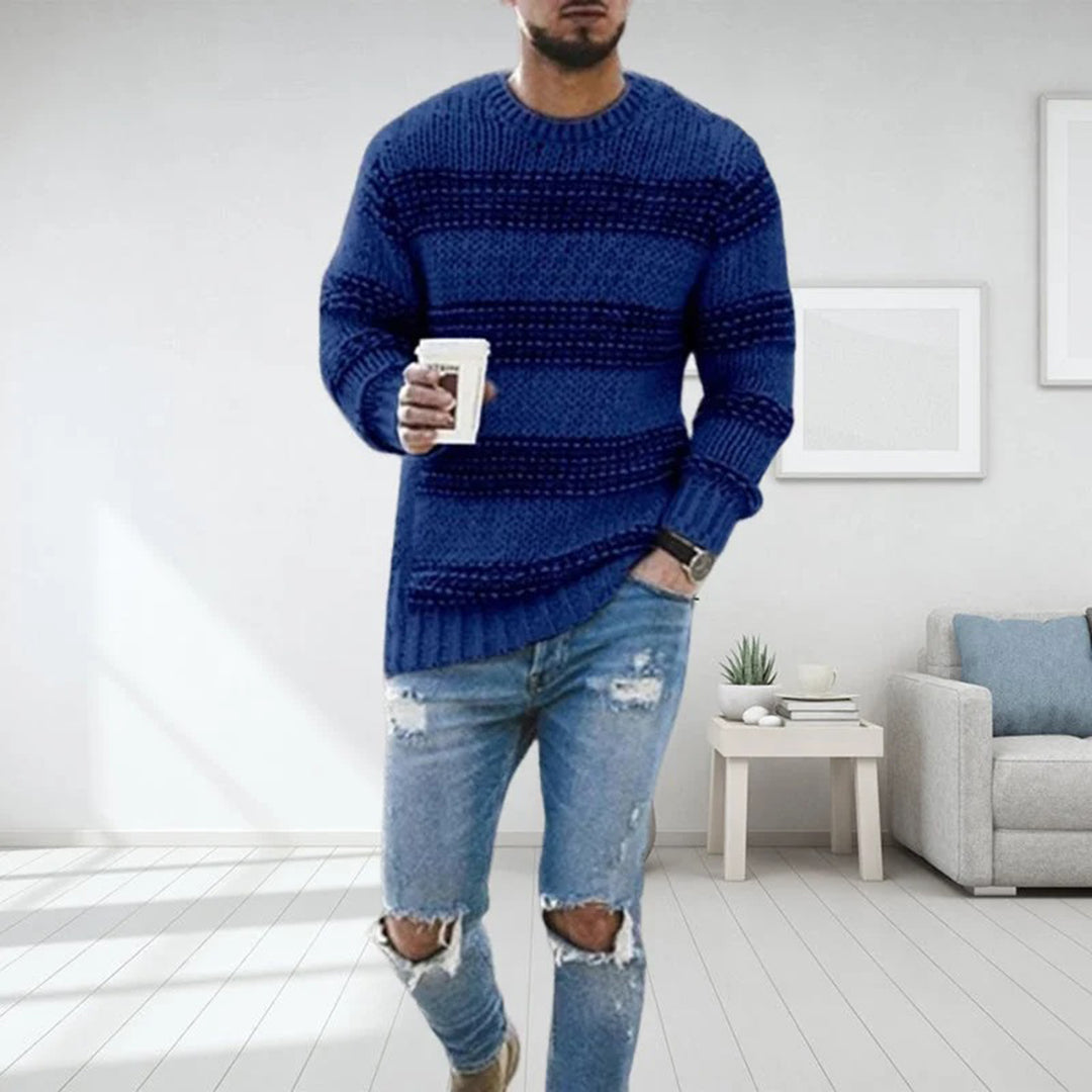 Pullover Herren | Strickpullover mit Rundhals und Streifenmuster