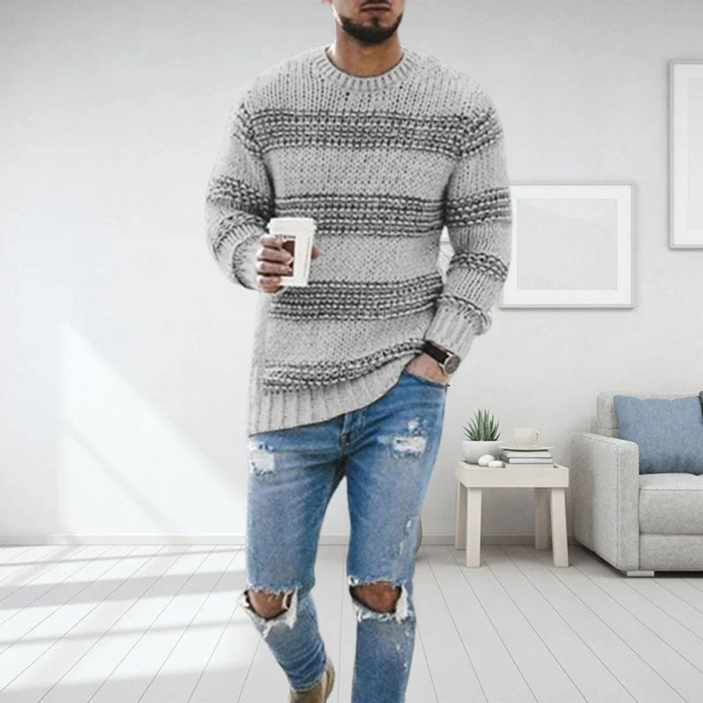 Pullover Herren | Strickpullover mit Rundhals und Streifenmuster