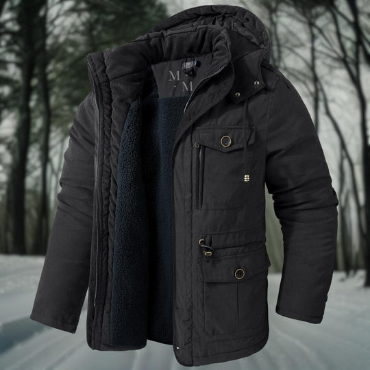 Herren Warme Winterjacke | Kapuze und Taschen Reißverschlussjacke