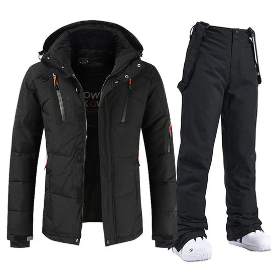 Herren Kapuzen Winterjacke Set | Skihose und Reißverschluss Jacke