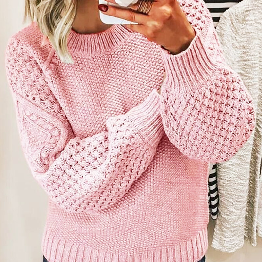Damen Strickpullover | Rundhals Langarm Texturiertes