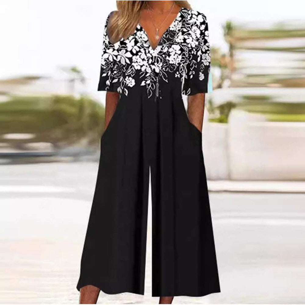 Floraler V-Ausschnitt Jumpsuit für Damen