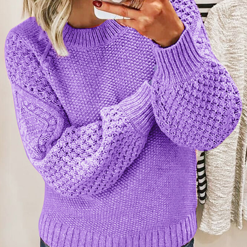 Damen Strickpullover | Rundhals Langarm Texturiertes
