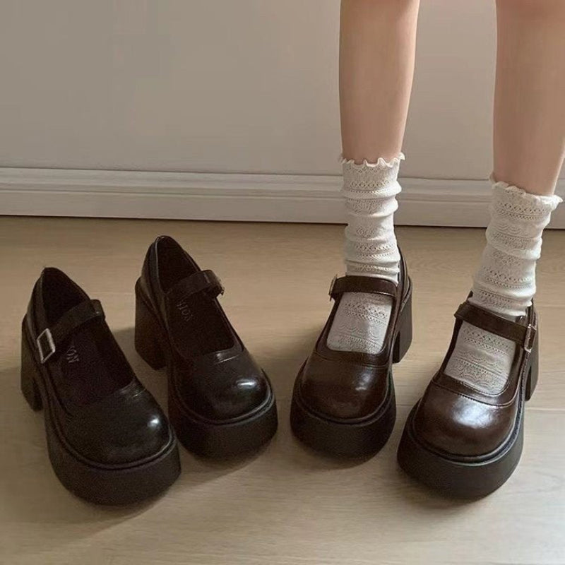 Damen Dirndl Schuhe | Chunky Plattform mit Riegelriemen
