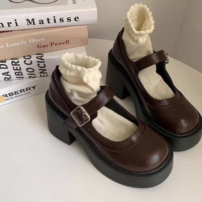 Damen Dirndl Schuhe | Chunky Plattform mit Riegelriemen