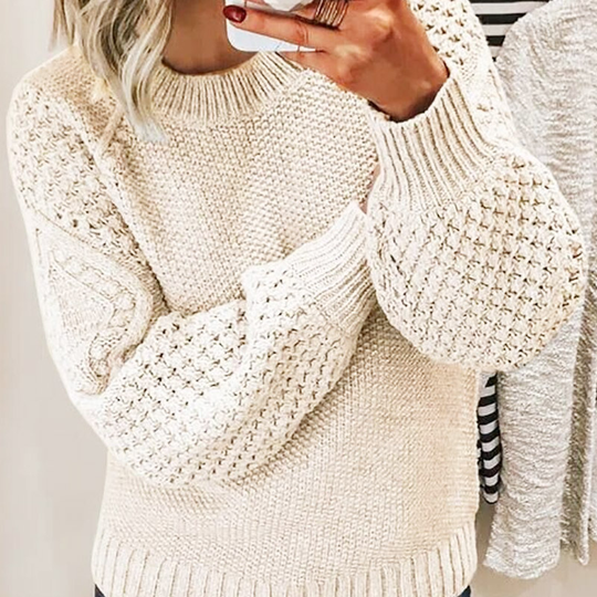 Damen Strickpullover | Rundhals Langarm Texturiertes