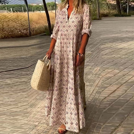 Halbarmlänge V-Ausschnitt Maxikleid für Damen