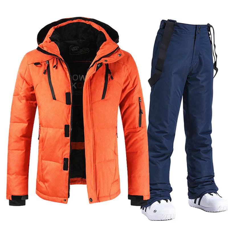Herren Kapuzen Winterjacke Set | Skihose und Reißverschluss Jacke