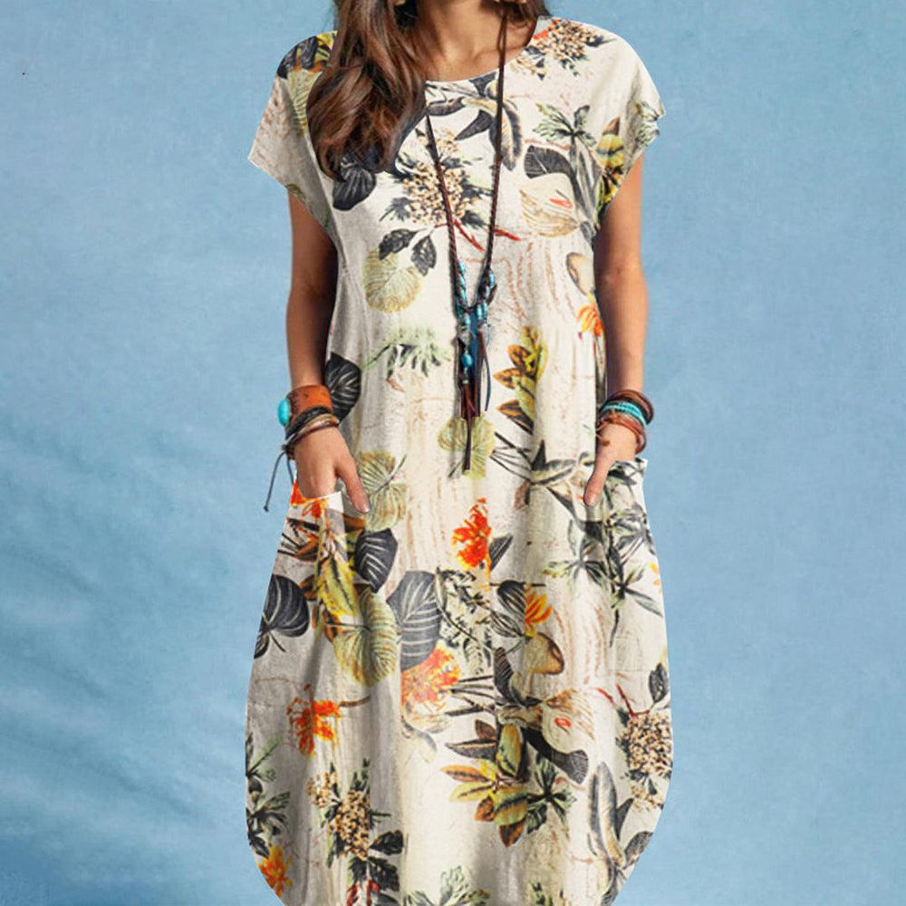 Damen Sommer-Midikleid mit Taschen und Blumenmuster