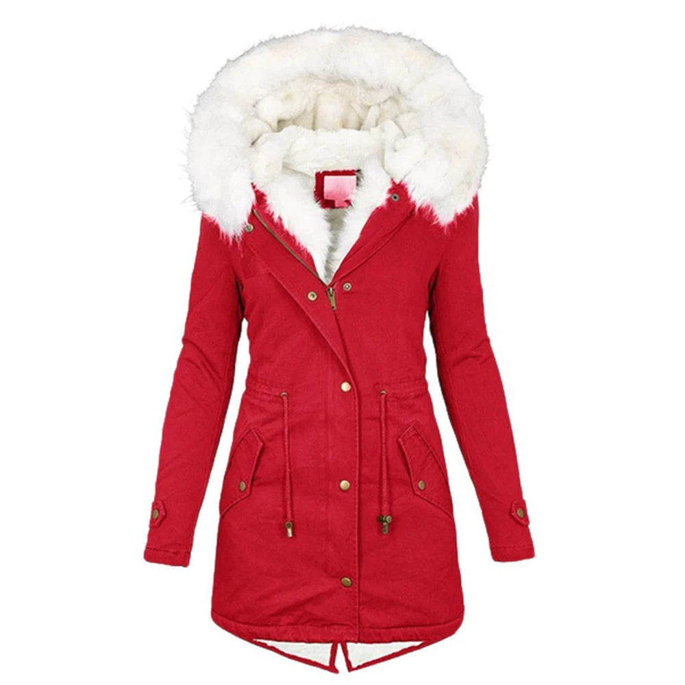 Winterjacke Damen Lang Mit Kapuze | Parka Mit Taillenzug und Reißverschluss