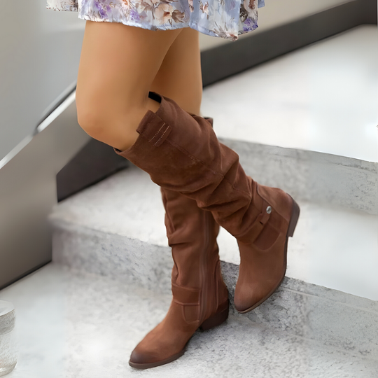 Damen Stiefel | Modische hohe Stiefel mit flachem Absatz