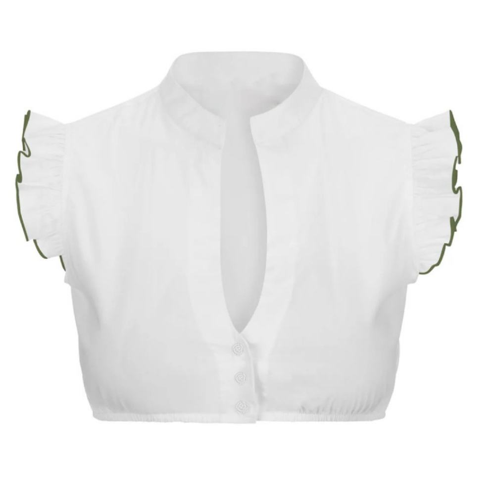 Damen Dirndl Kurzarm Oktoberfest Bluse | mit Stehkragen