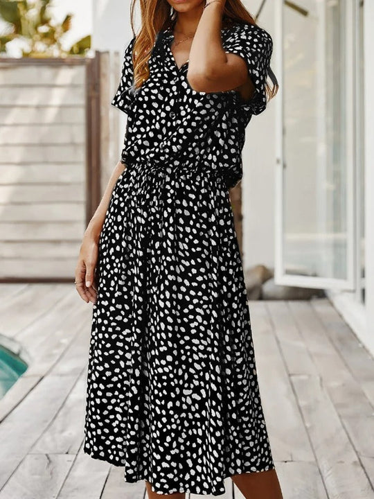 Kurzarm Print Midikleid mit Kordelzug für Damen