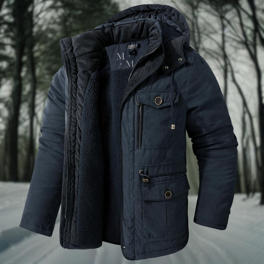 Herren Warme Winterjacke | Kapuze und Taschen Reißverschlussjacke