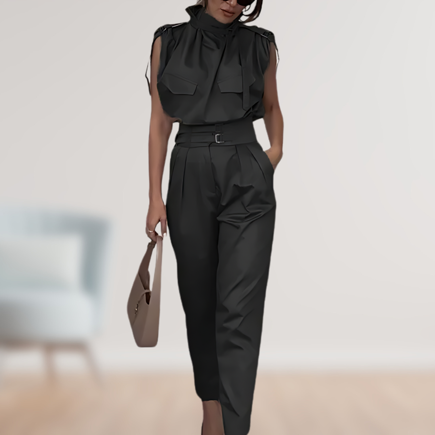 Damen Sommer Hohem Kragen Ärmelloser Jumpsuit mit Schnalle