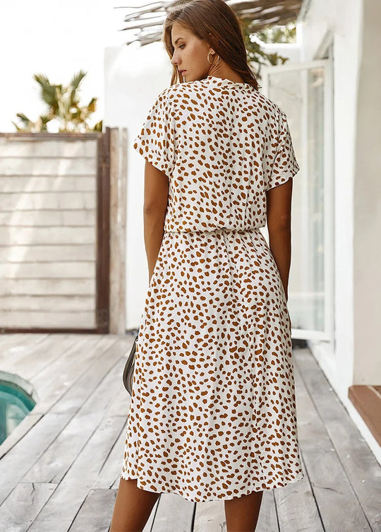 Kurzarm Print Midikleid mit Kordelzug für Damen