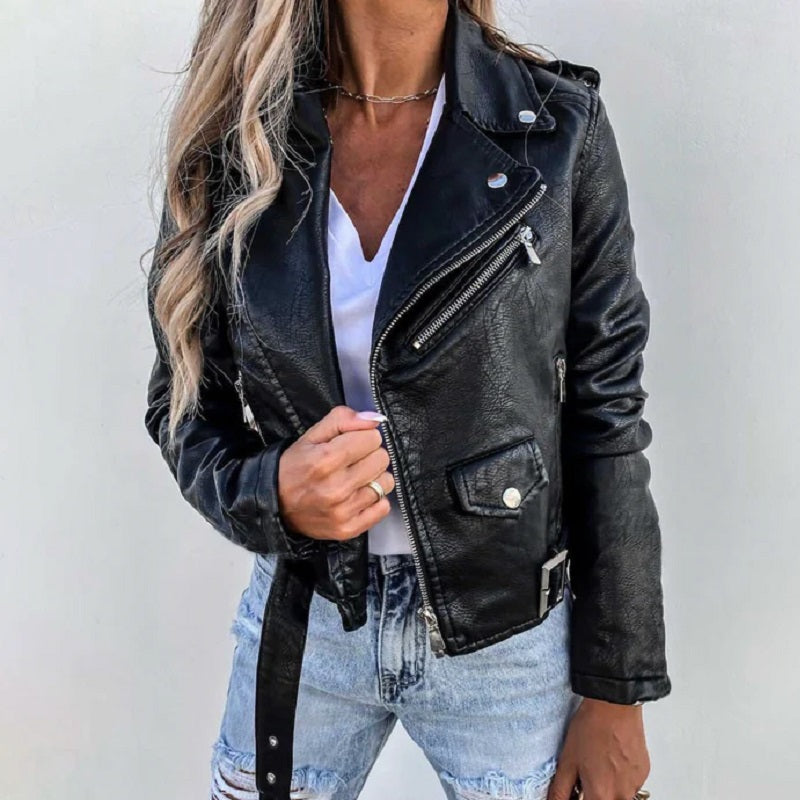 Bikerjacke Damen Mit Reverskragen | Mit Reißverschluss und Taschen
