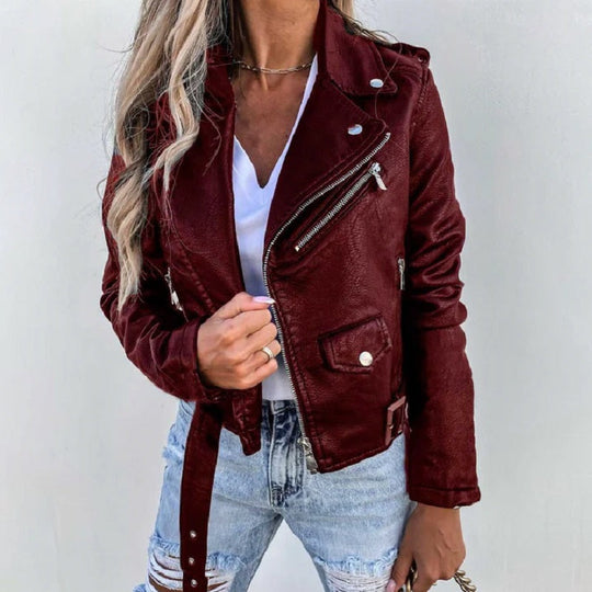 Bikerjacke Damen Mit Reverskragen | Mit Reißverschluss und Taschen