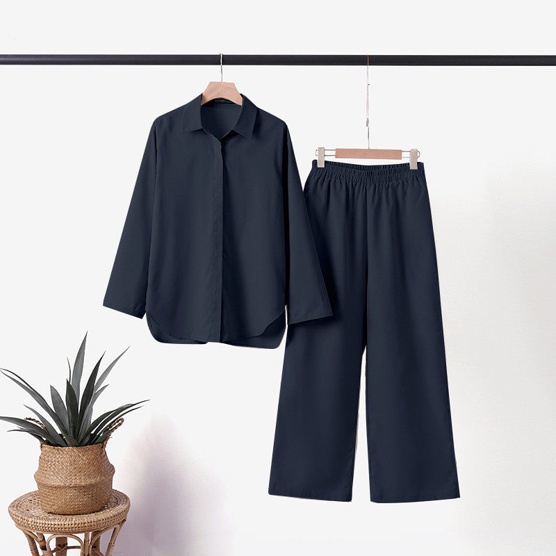 Knopfhemd und Hose Zweiteiliges Set für Damen