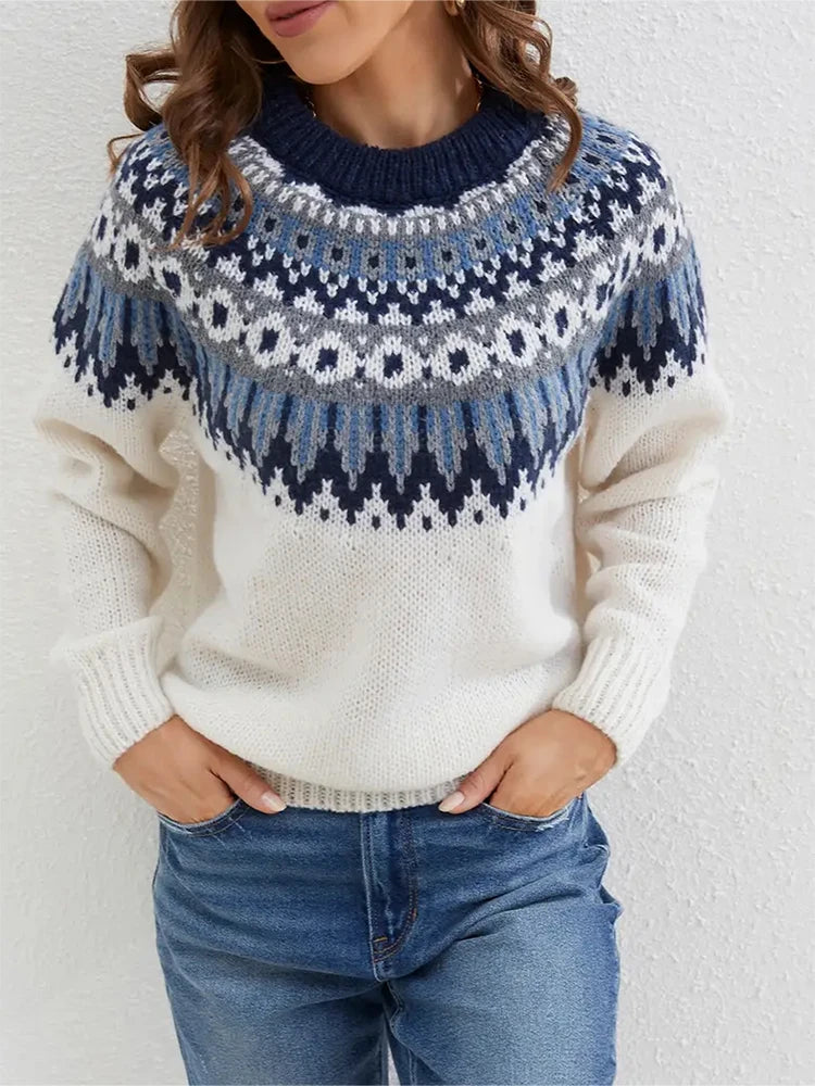 Norweger Grobstrickpullover Damen | Langarm Mit Rundhals Und Muster