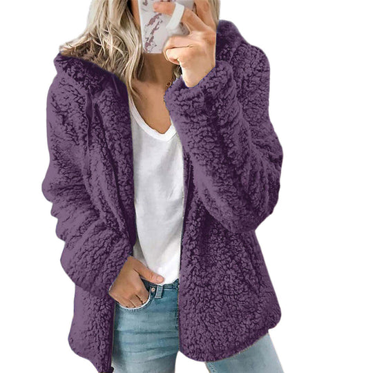 Kapuzenjacke Teddy Damen Für Winter | Flauschige Fleecejacke Mit Reißverschluss