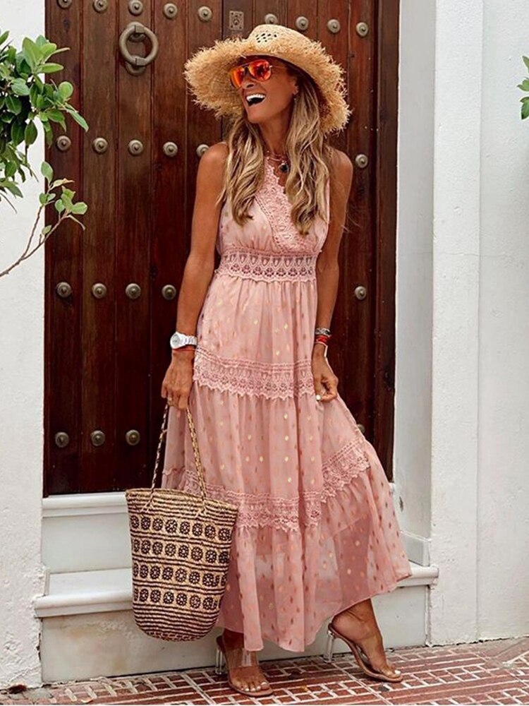 V-Ausschnitt Sommerkleid mit Schnürung für Damen