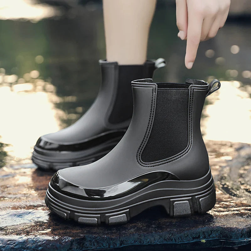 Gummistiefel Damen | Slip-On Knöchelschnitt Mit Grober Sohle