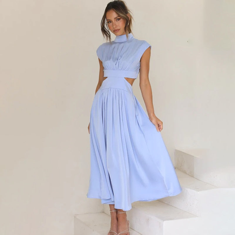 Hohem Kragen Cut-Out Midikleid für Damen