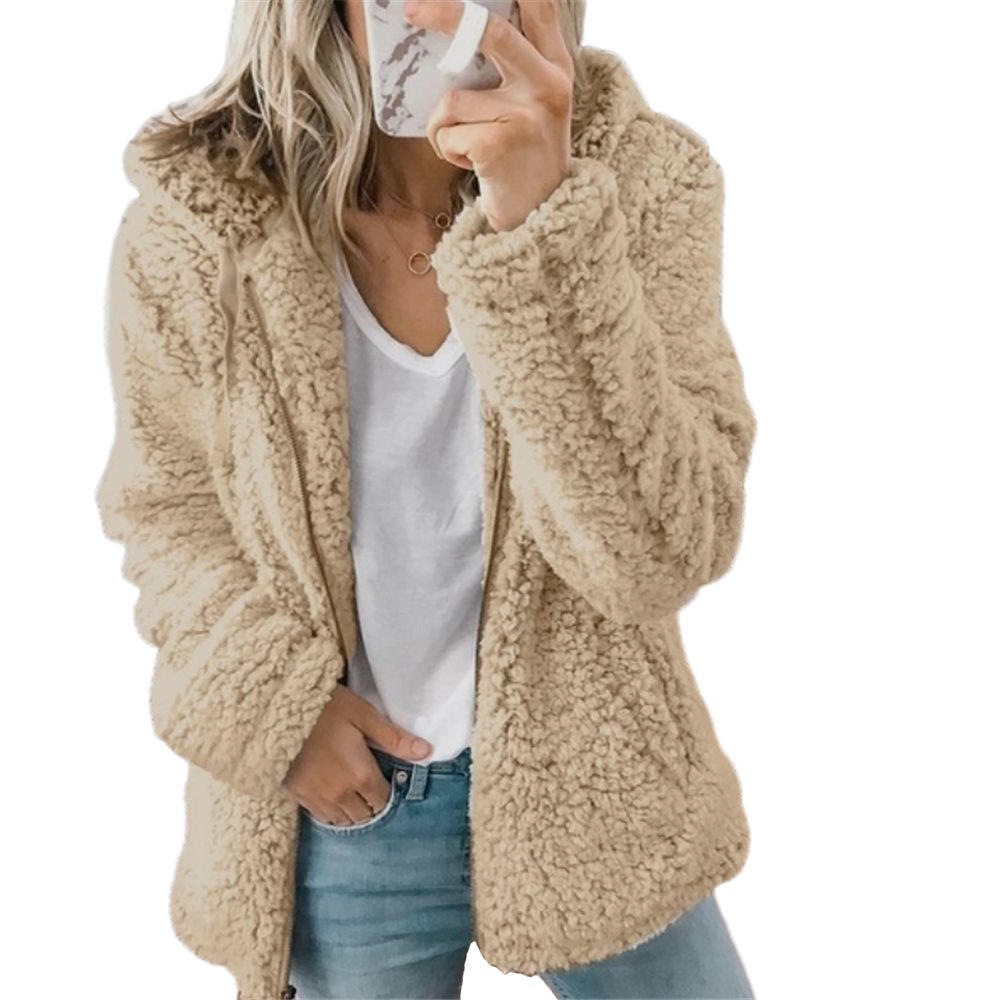 Kapuzenjacke Teddy Damen Für Winter | Flauschige Fleecejacke Mit Reißverschluss