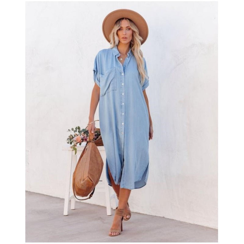Oversized Knöpfen Hemdkleid für Damen