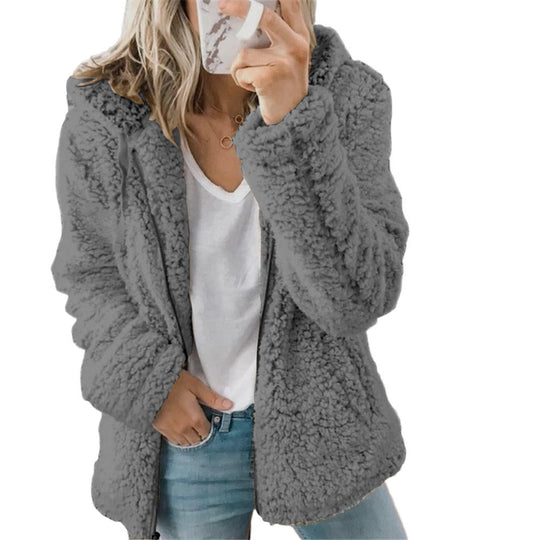 Kapuzenjacke Teddy Damen Für Winter | Flauschige Fleecejacke Mit Reißverschluss