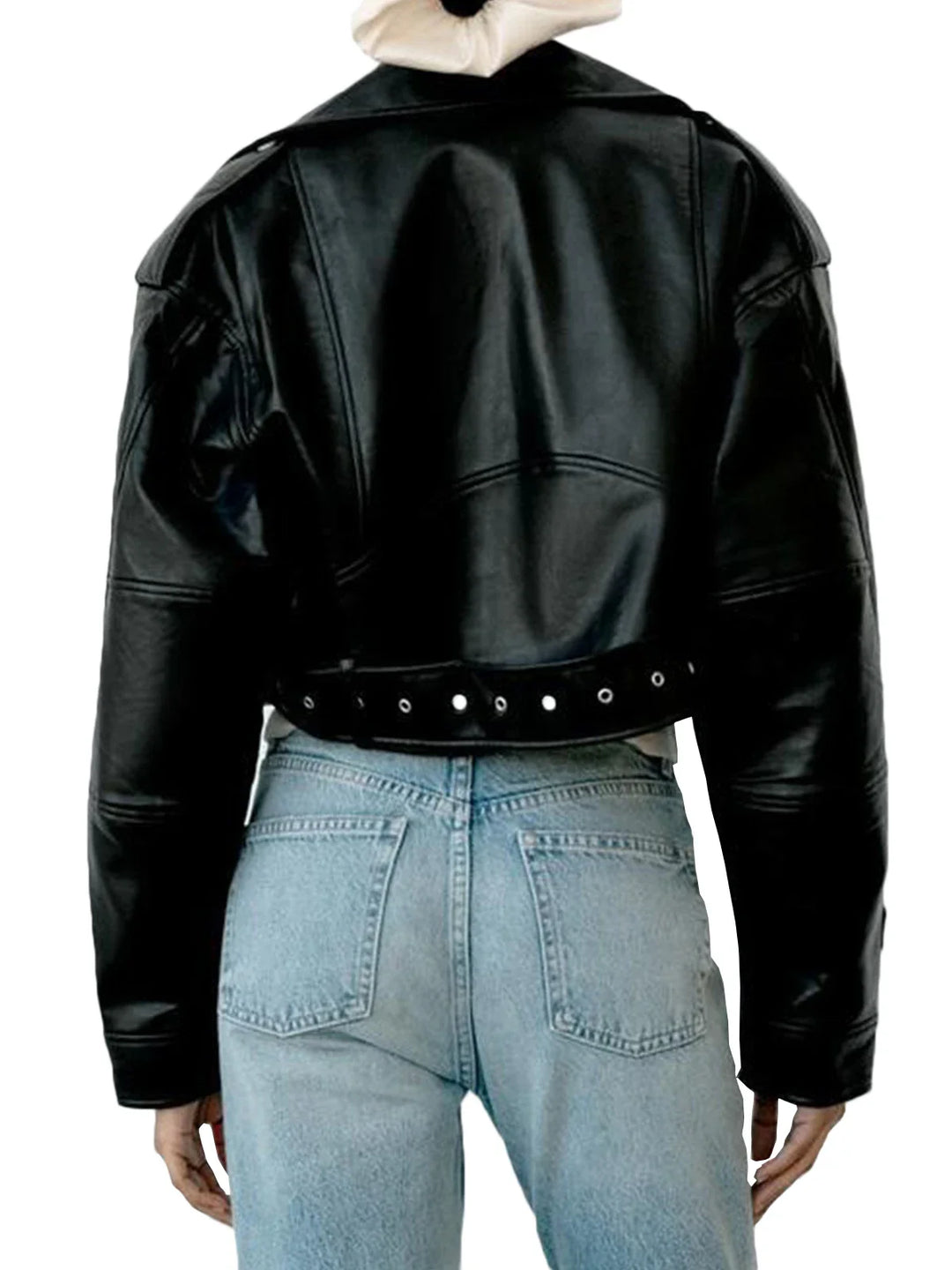 Bikerjacke Damen Kurz | Kurz geschnitten mit Reißverschluss und Gürtel