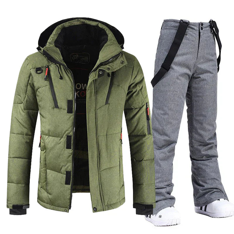 Herren Kapuzen Winterjacke Set | Skihose und Reißverschluss Jacke