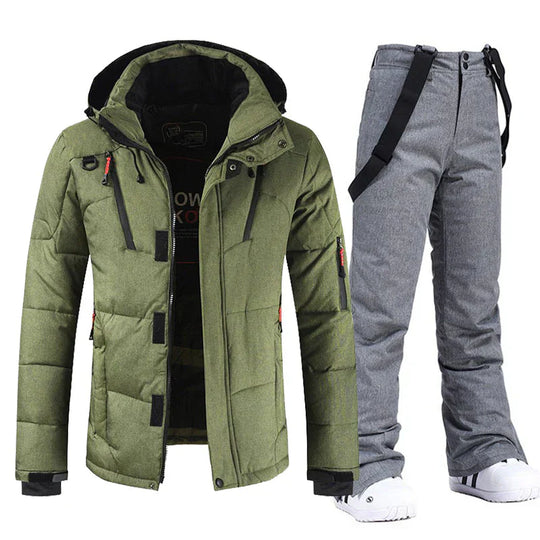 Herren Kapuzen Winterjacke Set | Skihose und Reißverschluss Jacke
