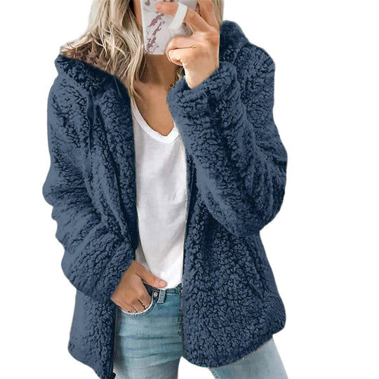 Kapuzenjacke Teddy Damen Für Winter | Flauschige Fleecejacke Mit Reißverschluss