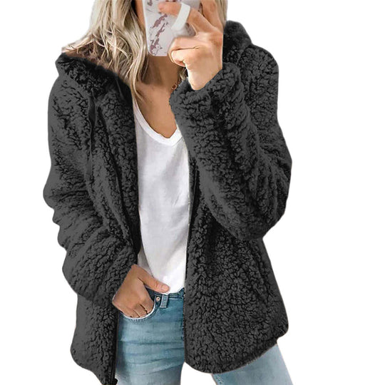 Kapuzenjacke Teddy Damen Für Winter | Flauschige Fleecejacke Mit Reißverschluss