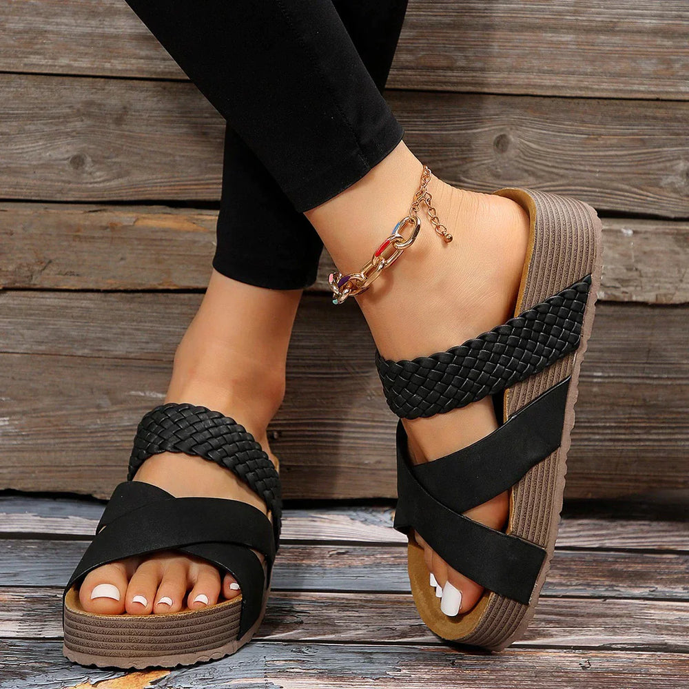 Damen Sommer-Gummisandalen mit Gekreuztem Flechtdesign