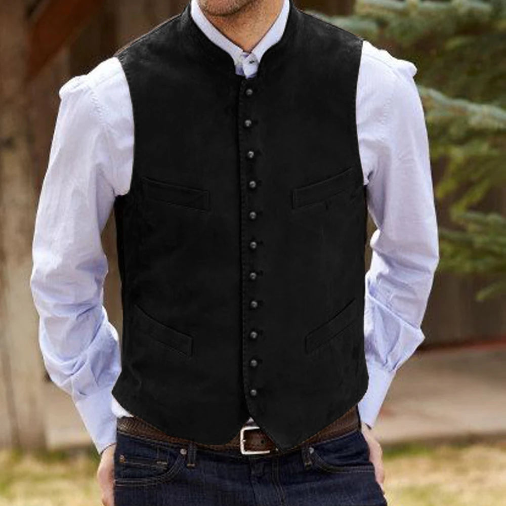 Herren Trachtenhemd | Geknöpftes Einreiher Casual Vest
