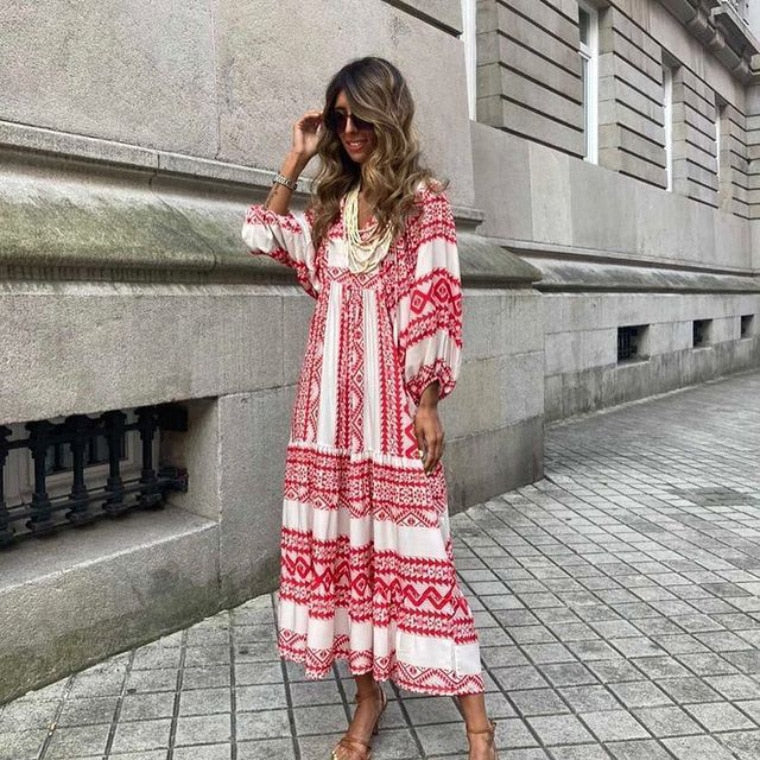 Locker Bedrucktes Maxikleid für Damen