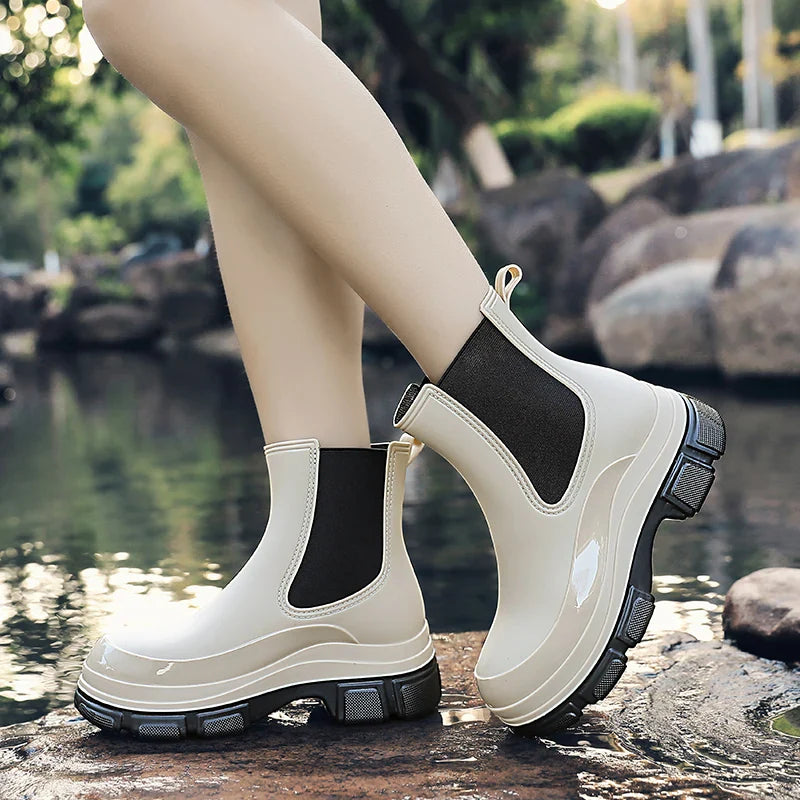 Gummistiefel Damen | Slip-On Knöchelschnitt Mit Grober Sohle