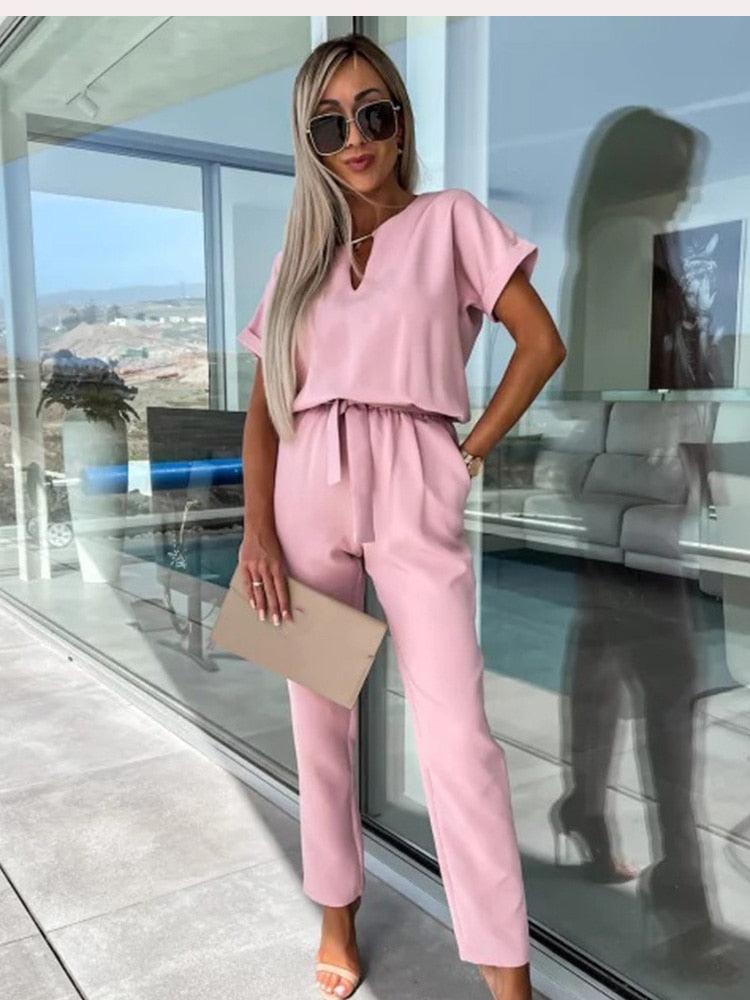 Kurzarm-Jumpsuit mit Gürtel für Damen