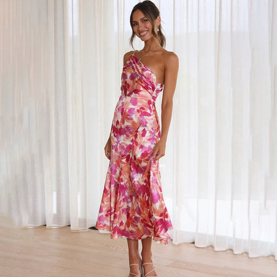 Asymmetrisches Blumenmuster Sommerkleid für Damen