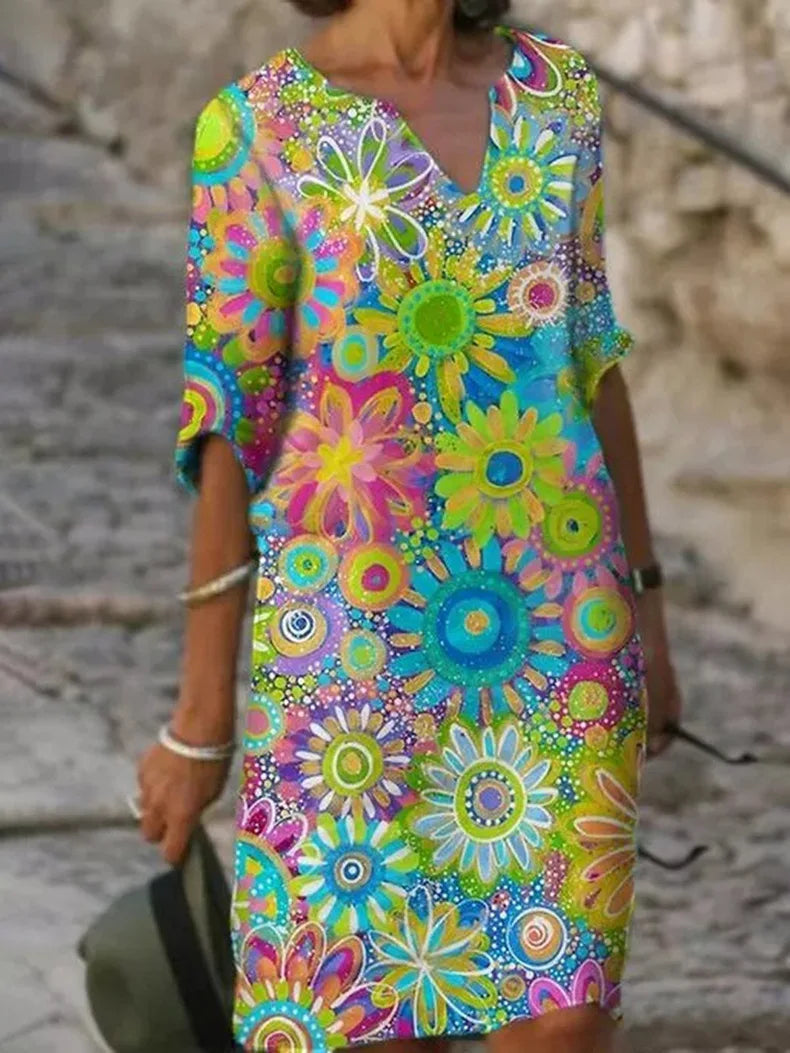 V-Ausschnitt Florales Midikleid für Damen