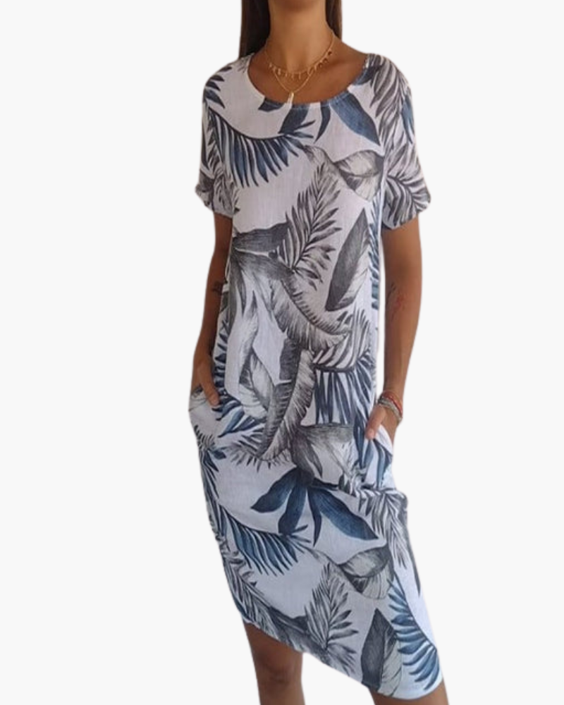Damen Freizeitkleid mit Blumenmuster | Lockeres Sommerkleid mit Taschen