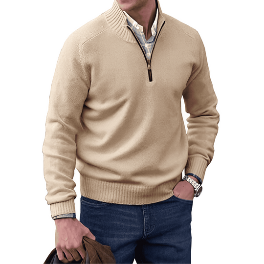 Pullover Herren | Strickpullover mit halbem Reißverschluss und Stehkragen